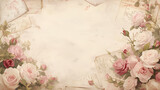 Muted light pink white vintage retro scrapbooking paper background with retro roses bouquets