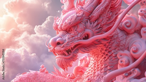 Chinese dragon statue in blue sky background photo