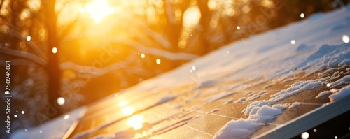 Snow covering the solar panel in sunset light © Daniela