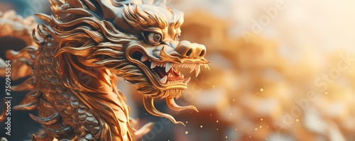 Golden Chinese dragon depicted in an animated fantasy style for Asian New Year festivities. Concept Fantasy Art, Chinese New Year, Golden Dragon, Asian Culture, Animated Illustration photo