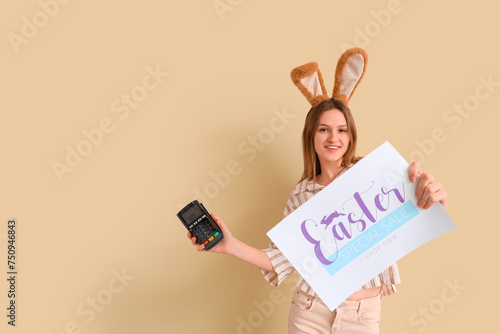 Young woman in bunny ears h...