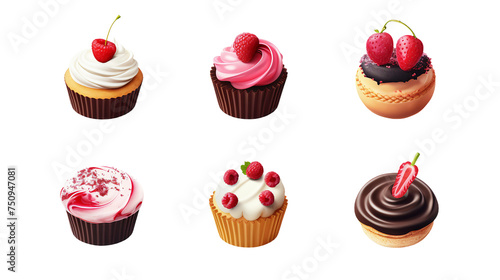 Irresistible Sweet Treats on transparent background: 3D Realistic Vector Icons of Cake, Donut, Cupcake, and More on a White Background – Indulge in Culinary Delights