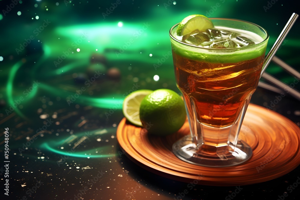 Tequila shot with lime and ice on a dark fantastic background. Tequila shot with lime and ice on a dark fantastic background.
