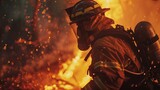 Heroic firefighter tackles the inferno head-on, fearless in their mission