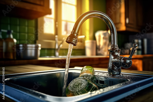 A conceptual photo illustrating water conservation and saving  featuring a faucet turned off tightly to prevent water wastage and promote sustainability.