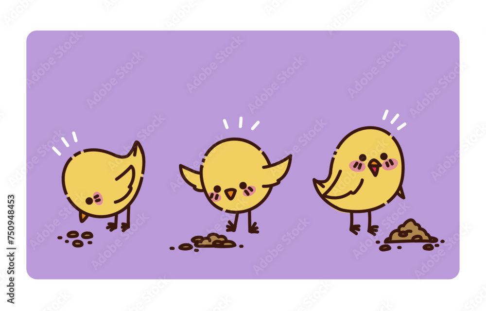 Les 3 poussins mangent des graines Les 3 poussins mangent des graines
