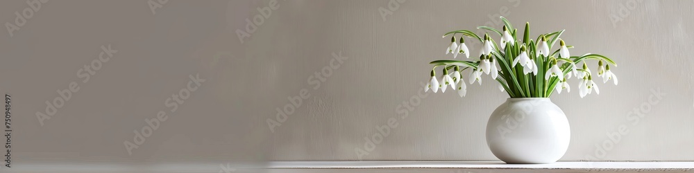 snowdrops in a white vase on the table. snowdrops in a white vase on the table.