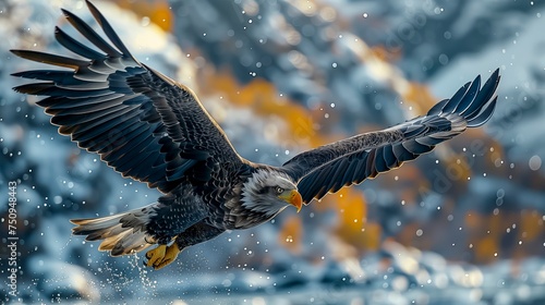 Majestic Eagle Soaring Through a Snowy Realm