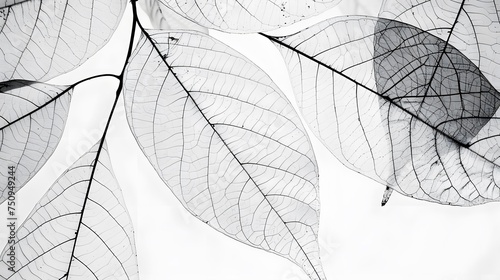 Transparent Skeleton Leaves Pattern on White Background
