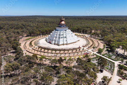 aerial view of The Great Stupa of Universal Compassion is a Buddhist monument near Bendigo in central Victoria. Australia.