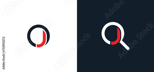 OJ and initial Letter J with Magnifying Glass Logo Concept sign icon symbol Element Design. Vector illustration template photo
