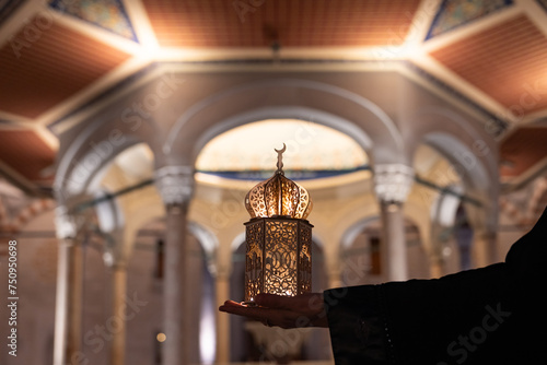 Canvas Print Colorful Ramadan Lanterns in the Istanbul Icons Silhouette, Ramadan Month Backgr