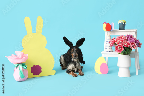 Cute dog wearing bunny ears...