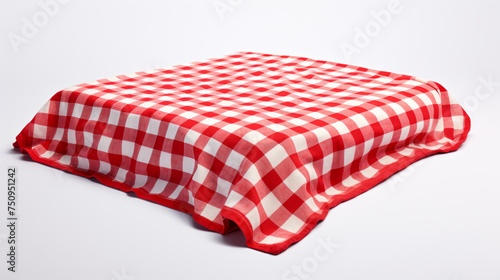 A red and white checkered picnic blanket and isolated on a white background