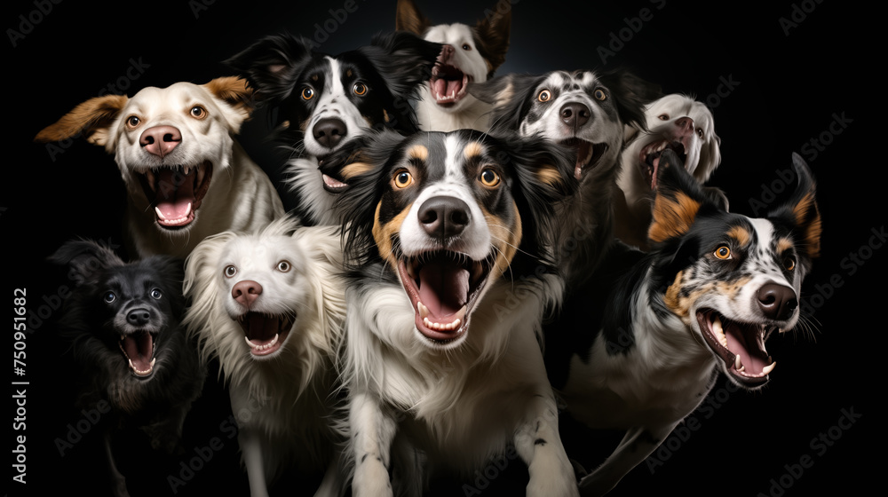 Zadowolone Psy w Grupie - obrazy, fototapety, plakaty 