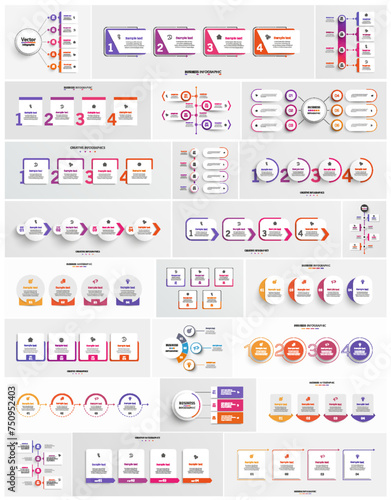Collection of business infographic design template with options, steps or processes. Can be used for workflow layout, diagram, number options, web design 