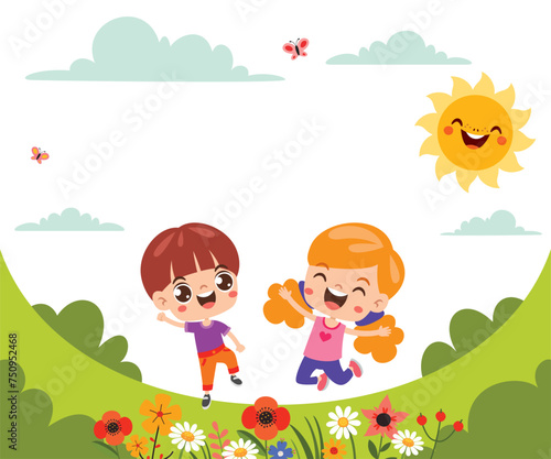 Cartoon Children Playing At Nature