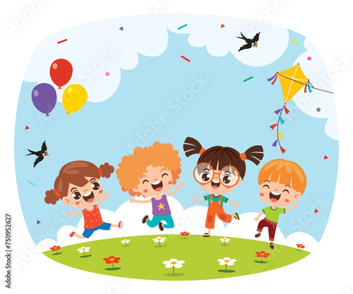 Cartoon Children Playing At Nature