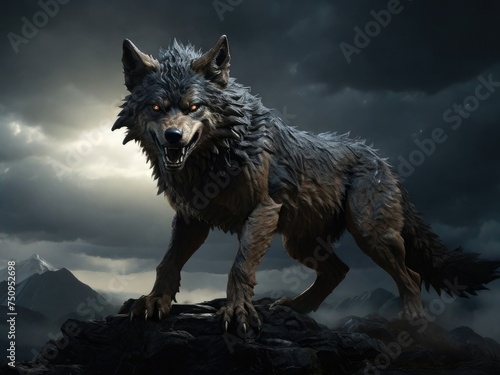 Moonlit Fantasy Wolf in Haunting Darkness © bellart