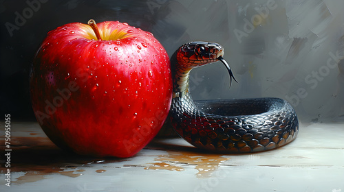 Original sin. A drawing of a snake and an apple