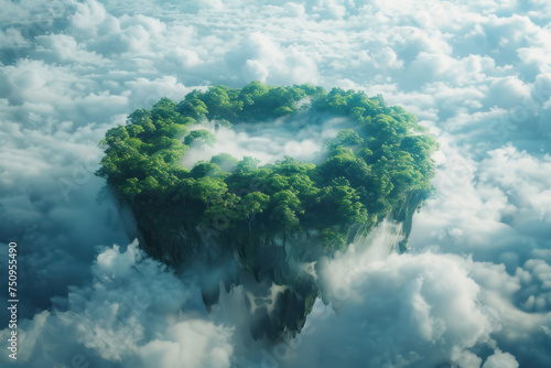 Aerial shot eye level angle biometric cybersecurity telepathic communication floating island paradise ethereal minimalist style inspired by cloud formations © BoOm
