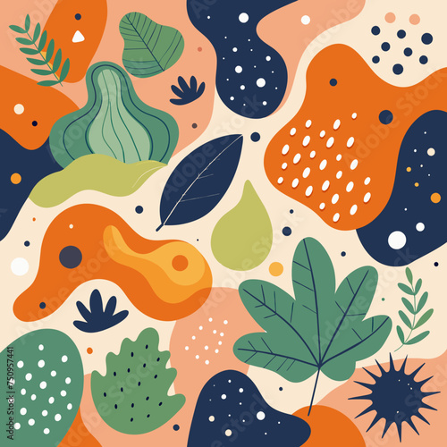 Abstract Organic Shapes and Botanical Elements Illustration