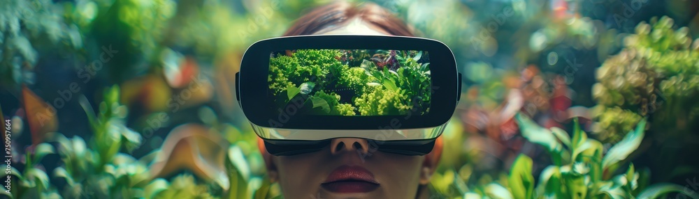 Nature s virtual reality clash with tech and business in a forest of holographic food captured in a risky minimalist shot - obrazy, fototapety, plakaty 