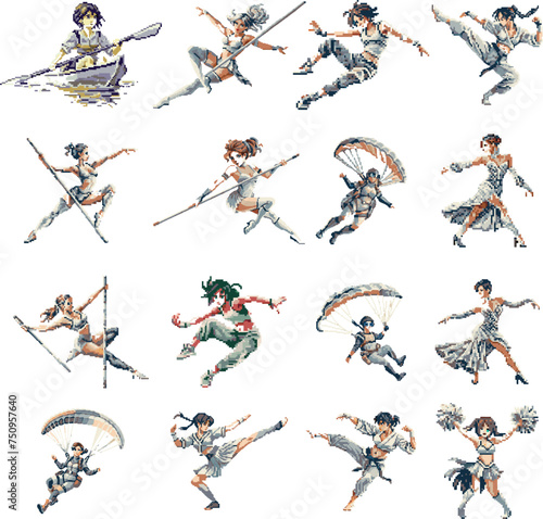 pixel art, sport figure design, illustration, women sport