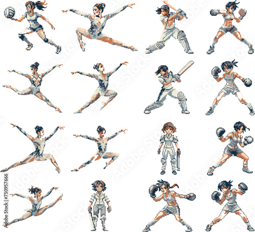 sport pixel art, sport figure design, illustration, art, women sport