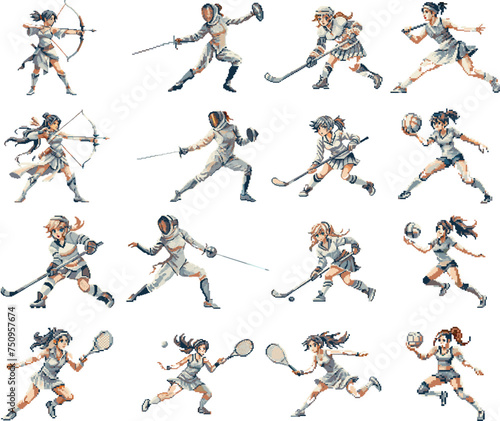 set of pixel art  sport figure  pixel art design  illustration  art