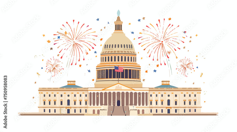 American parliament building with fireworks isolated