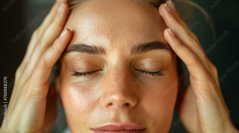 Middle age woman massage her eyes, self ,massage vision therapy Middle age woman massage her eyes, self ,massage vision therapy