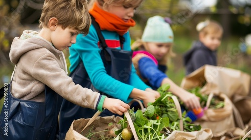  Families composting food waste, recycling and filling bags 