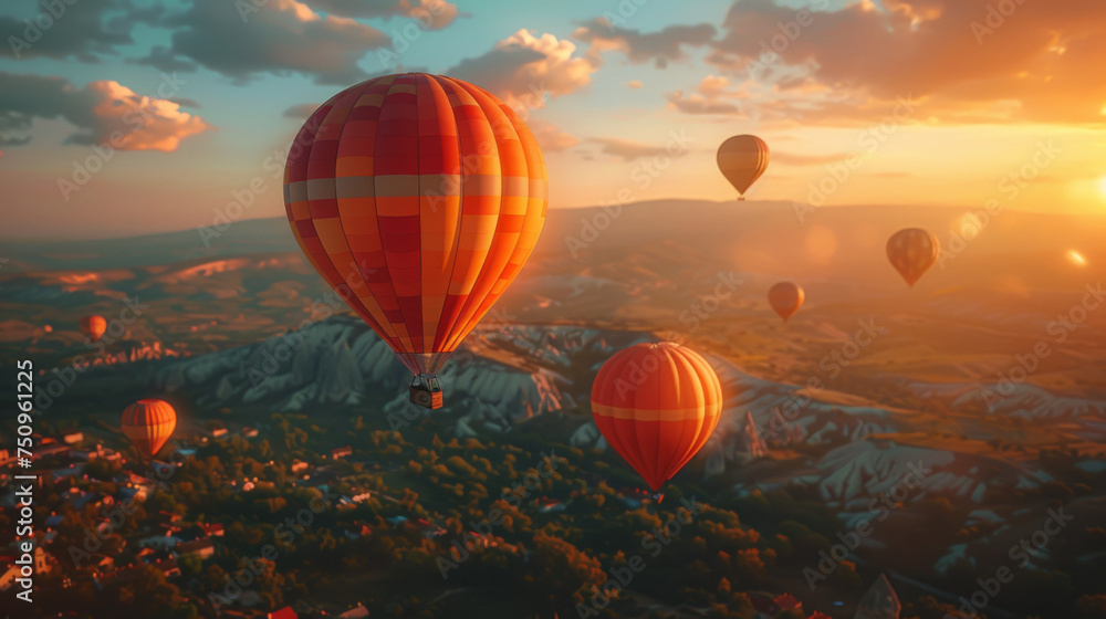 Colorful hot-air balloons flying over the mountain. Colorful hot-air balloons flying over the mountain.