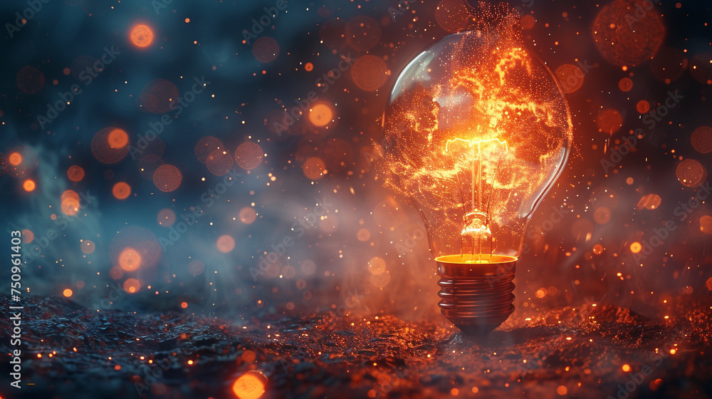 Embark on a journey of discovery with an image of a futuristic light bulb casting a radiant glow, its filament pulsating with the promise of new and innovative concepts - obrazy, fototapety, plakaty 