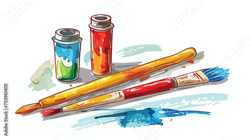 Artistic design color tube and brush isolated on whi