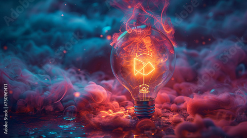 Witness the birth of brilliance with a captivating depiction of a luminous light bulb suspended in a sea of swirling colors, each hue representing a different facet of innovation a