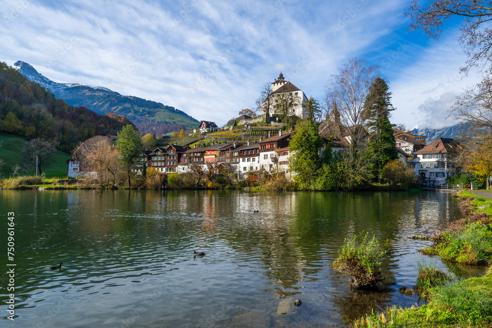 The Village and Castle of Werdenberg on the Werdenbergersee, Kanton of St. Gallen, Switzerland