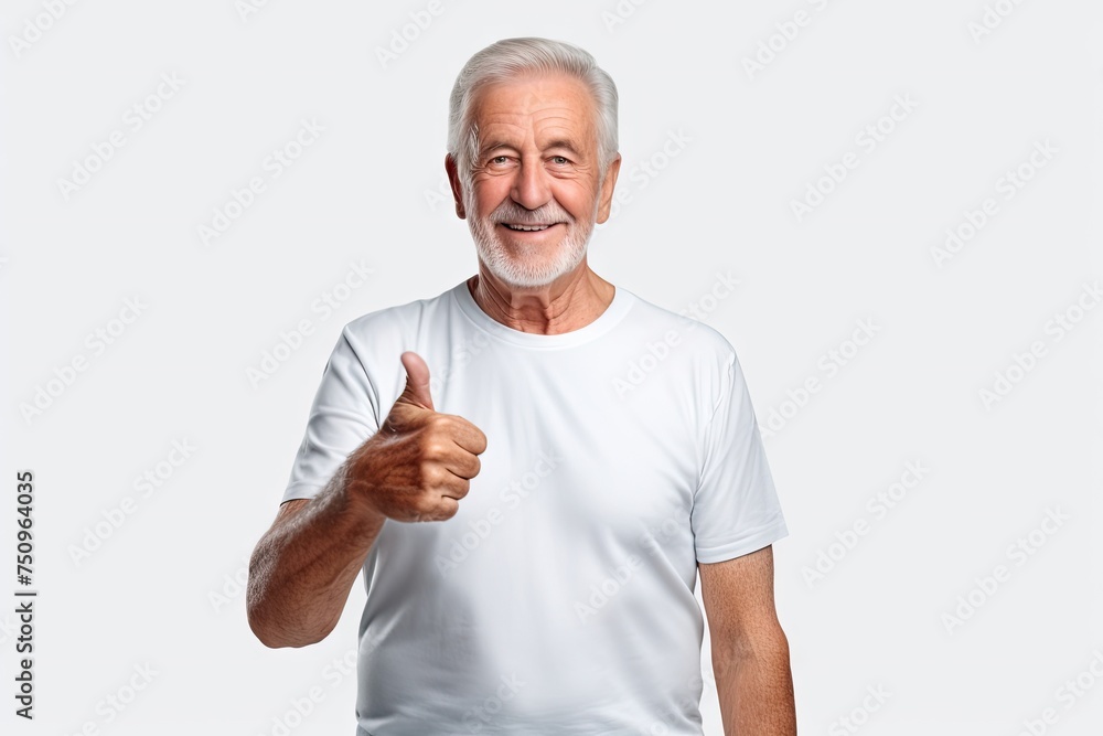 Smiling Elderly Man Shows a Like, Okay Symbol, Thumbs Up, Most Obliging Hand Gesture Towards Viewer Smiling Elderly Man Shows a Like, Okay Symbol, Thumbs Up, Most Obliging Hand Gesture Towards Viewer