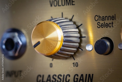 volume control panel, Close-up of a guitar tube amplifier photo