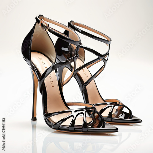 Elegant Black High Heeled Shoe With Straps