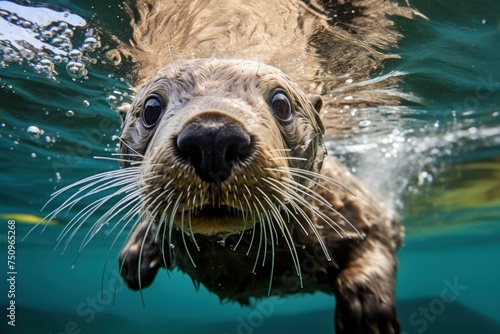 Sea otter underwater. Nature baby wild. Generate Ai