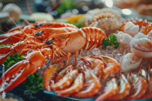 Fresh seafood displayed on a bed of ice, perfect for seafood lovers or restaurant menus