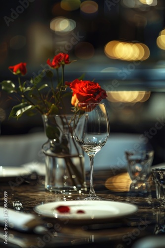 Close-up of a wine glass with a beautiful flower inside. Perfect for romantic or elegant designs