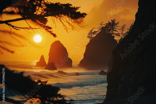 Beautiful sunset over the ocean at the beach  perfect for travel websites or inspirational quotes
