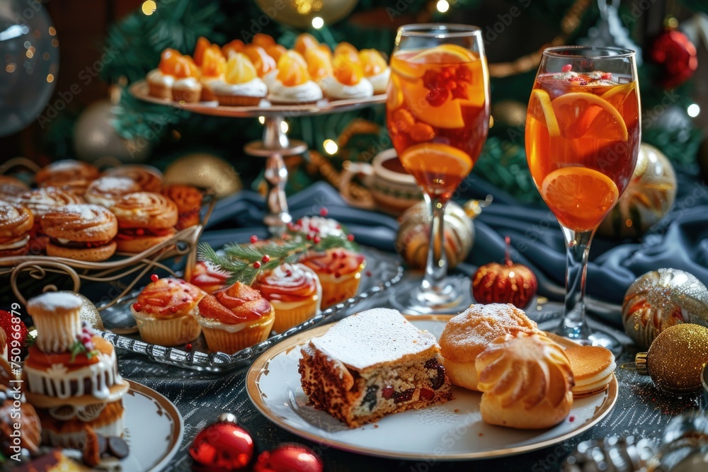 Table set with plates of food and glasses of wine, perfect for restaurant or dining concept Table set with plates of food and glasses of wine, perfect for restaurant or dining concept