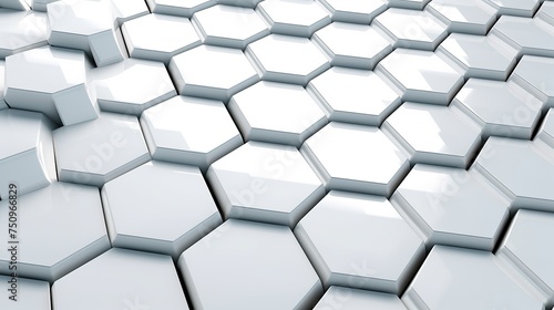Abstract 3d rendering of white hexagons background. Reflective surface pattern