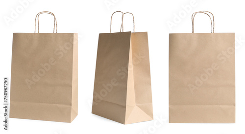 Kraft paper bags isolated on white, set