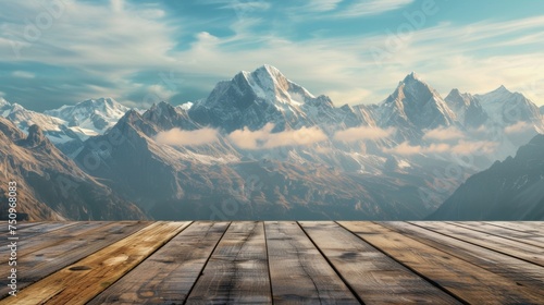 Wooden Floor With Mountains in the Background