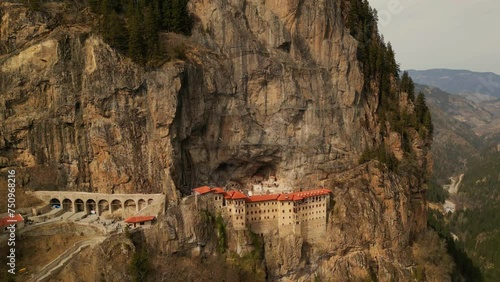 Aerial Soumela Monastery, A monastery carved in mountain in Trabzon Province of Turkey, 4K Stock Video
